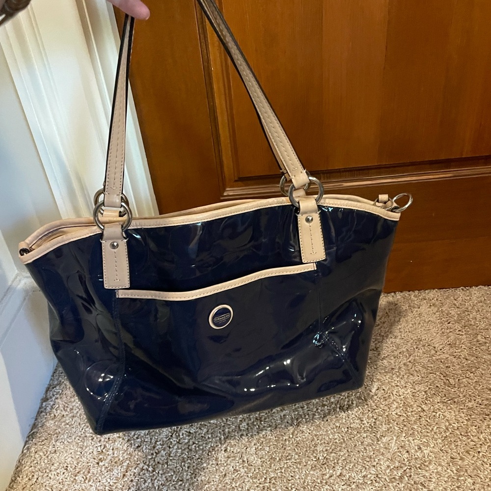 Patent leather Navy/tan Coach purse